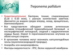 Особенности Treponema pallidum